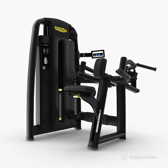 Black Commercial Gym Strength Training Machine With Digital Display And Yellow Accents 3d model 