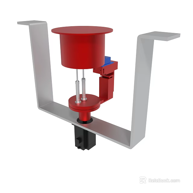 Red Mechanical Device With Silver Bracket Blue Component And Black Base 3d model