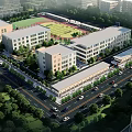 Modern School Campus Featuring Classroom Buildings Playground Greenery And Surrounding Roads