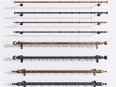 Curtain Accessories Featuring Various Gold And Black Curtain Rods With Decorative Designs 3d model