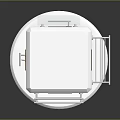 White Hexagonal Equipment Unit With Marble Texture Metal Racks Brown Label Drawers And Circular Base