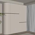 Modern White Wardrobe in Room with Light Colored Curtains Window and Green Plant