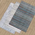 Square Rugs With Striped And Patterned Designs On Wooden Floor 3d model