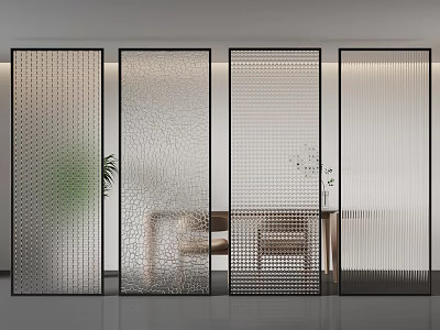 Modern Indoor Room Dividers With Metal Frames And Grid Honeycomb Frosted Panels 3d model