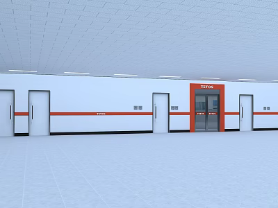 Spacious Metro Platform With White Walls Red Stripe Doors METRO Sign And Ceiling Lights 3d model