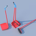 Red Broom And Dustpan Set With Blue Handles For Household Cleaning