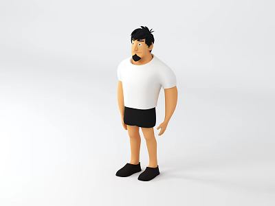 Man Wearing White T shirt Black Shorts And Black Shoes Standing Against White Background 3d model