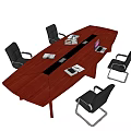 Mahogany Conference Table With Black Office Chairs And Laptop Documents In Meeting Room