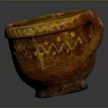 Hand Carved Ceramic Pottery With Orange Yellow Glaze And Intricate Pattern Design