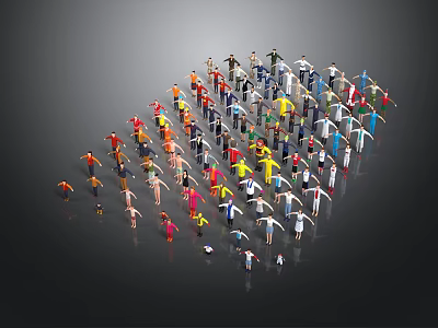 Colorful Human Figures Forming Arrow Shape On Gray Background 3d model