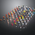 Colorful Human Figures Forming Arrow Shape On Gray Background