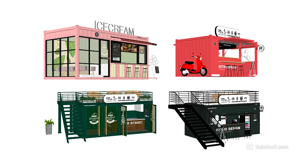 Creative Colorful Container Building Shops With Retail Design And Outdoor Staircases 3d model 