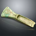 Ancient Bronze Tool With Green Patina And Traditional Axe Shape Design