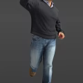 Men In Dark Sweater Blue Jeans Various Poses Checking Watch Looking At Phone Adjusting Hair