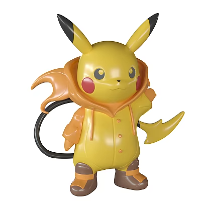 Yellow Pikachu Plush Toy With Black Ear Tips Red Cheeks And Orange Hoodie 3d model