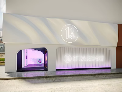 STARSHINE 18th Beauty Hair Studio Modern Exterior Design With White Wavy Wall And Purple Lighting 3d model