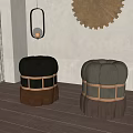 Modern Black and Gray Leather Stools With Woven Design in Living Room Interior