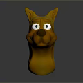 Cute Cartoon Dog Head 3D Model Character With Brown Fur And Blue Eyes