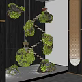 Garden Ornaments Featuring Hanging Mossy Stones Spiral Staircase Small Pavilions and Wooden White Walls
