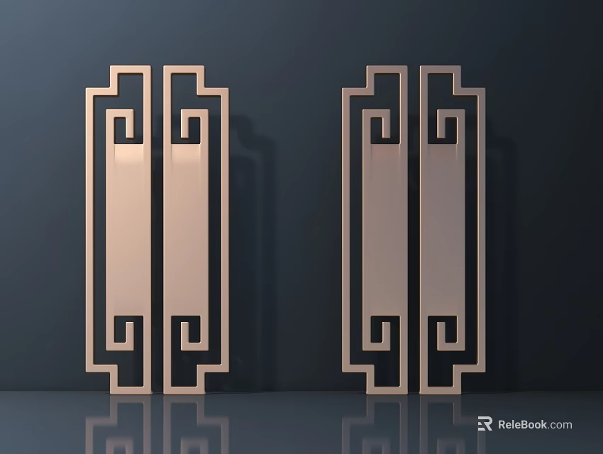 Decorative Golden Metal Handles With Geometric Pattern Design For Furniture 3d model 