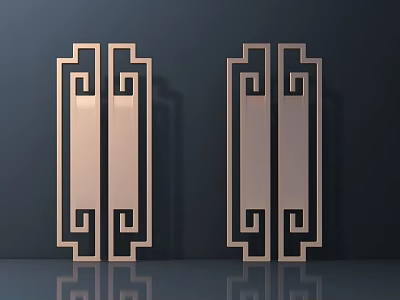 Decorative Golden Metal Handles With Geometric Pattern Design For Furniture 3d model
