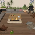 Outdoor Landscape Seating With Wooden Deck Sofa Chairs Fire Pit Plants And Grill