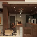 Cozy Bar Featuring Wooden Awning Glass Facade Interior Lighting And Beer Keg