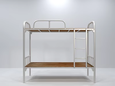 Bunk Bed with Metal Frame Wooden Bed Boards and Ladder in Simple Design 3d model