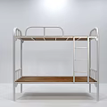 Bunk Bed with Metal Frame Wooden Bed Boards and Ladder in Simple Design