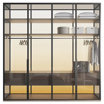 Modern Wardrobe Design With Glass Doors Hanging Rails Storage Boxes And Drawers 3d model