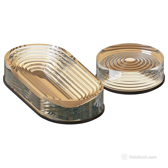 Modern Two Transparent Table Lamps Featuring Wavy Pattern Black Base And Golden Hue 3d model 