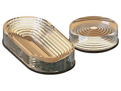 Modern Two Transparent Table Lamps Featuring Wavy Pattern Black Base And Golden Hue 3d model