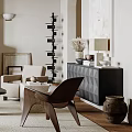 Modern Living Room Interior Featuring Sofa Fireplace Chandelier Rug And Artwork
