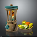 Vibrant Manual Fruit Juicer With Fresh Oranges Lemons And Fruit Plate