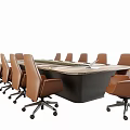 Modern Conference Table With Black Base And Brown Office Chairs On Wheels