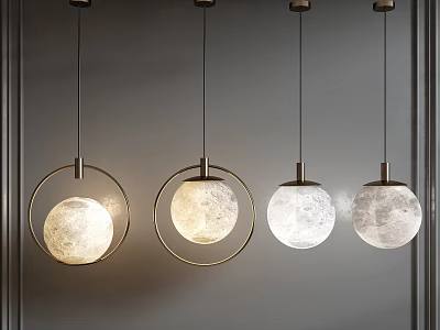 Modern Pendant Lights With Circular Metal Frames And Lunar Surface Texture Shades 3d model