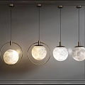 Modern Pendant Lights With Circular Metal Frames And Lunar Surface Texture Shades 3d model
