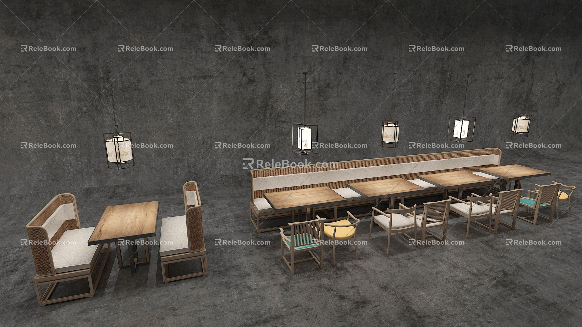 New Chinese Restaurant Furniture Combination 3d model