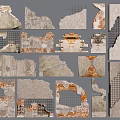Damaged Building Exterior Wall Textures With Brick Concrete Grid And Peeling Effects