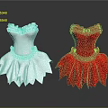 White and Red Ballet Style Dresses with Ruffled Details and Decorative Design