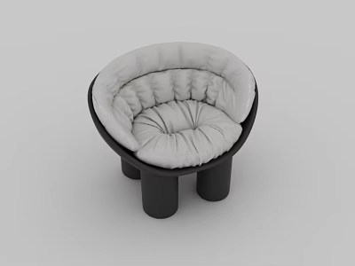Comfortable Modern Round Upholstered Leisure Chair With Plush White Cushion Black Frame And Three Legs 3d model