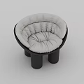 Comfortable Modern Round Upholstered Leisure Chair With Plush White Cushion Black Frame And Three Legs
