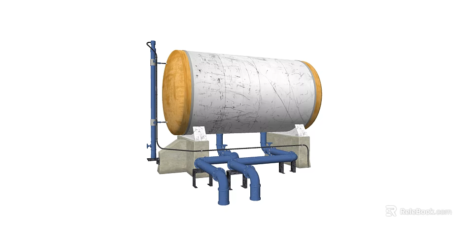 Industrial Storage Tank with Insulation Layer and Piping System on Concrete Base 3d model 