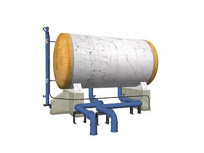 Industrial Storage Tank with Insulation Layer and Piping System on Concrete Base 3d model