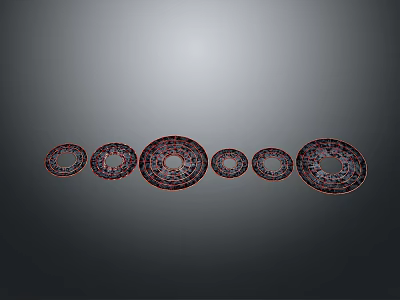 Decorative Plates With Intricate Patterns Arranged In Row On Gray Background 3d model