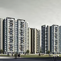 Modern High Rise Residential Complex With Central Greenery And Landscaped Layout