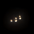 Gold Modern Chandelier With Multiple Circular Lights Hanging On Dark Ceiling 3d model