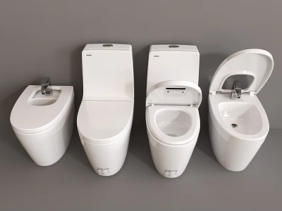 Different White Modern Toilet Designs With Various Lid Positions And Styles 3d model