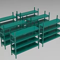 Green Metal Industrial Equipment Multi tiered Storage Shelves Arranged in Rows