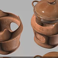 Brown Clay Containers with Handmade Lids and Decorative Hollow Patterns 3d model